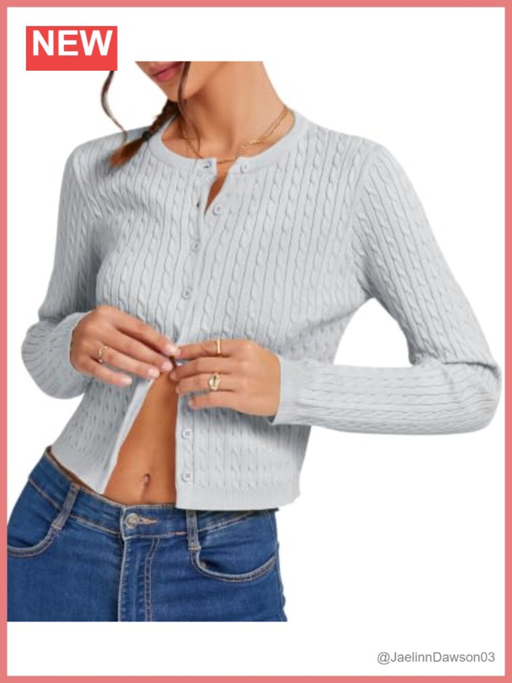 Cropped Cable Knit Cardigan Lightweight Button Up Sweater